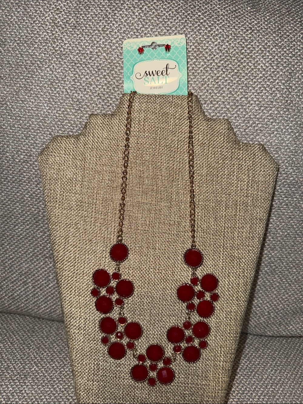 Sweet Salt Red Cluster Necklace and earrings
